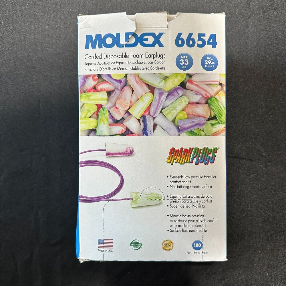 100 Pair Moldex 6654 Corded Disposable Foam Ear Plugs